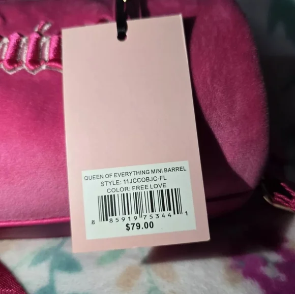 Juicy Couture Mini Barrel Bag Queen Of Everything Pink Terry Free Love Barbie E5 - Picture 11 of 11